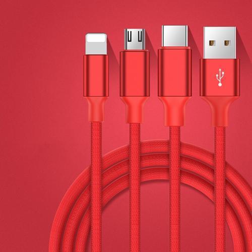 Braided Nylon 3-in-1 Multi USB Cable Red
