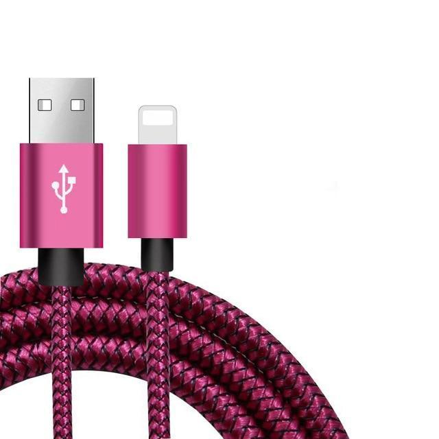 Braided Nylon Colored iPhone Cable 0.7 ft/3.3 ft/6.6 ft/9.8 ft Fuchsia / 0.2 meters