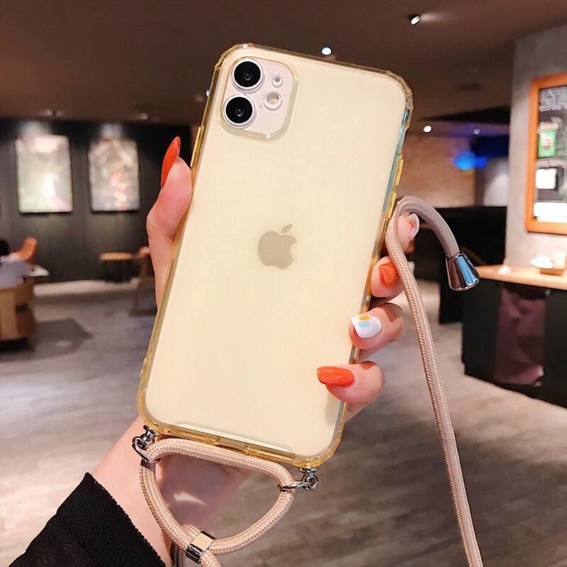 Colored iPhone Case with Braided Lanyard Strap Gold / iPhone XS Max