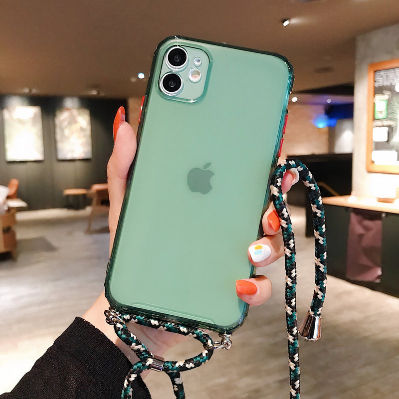 Colored iPhone Case with Braided Lanyard Strap Green / iPhone 11
