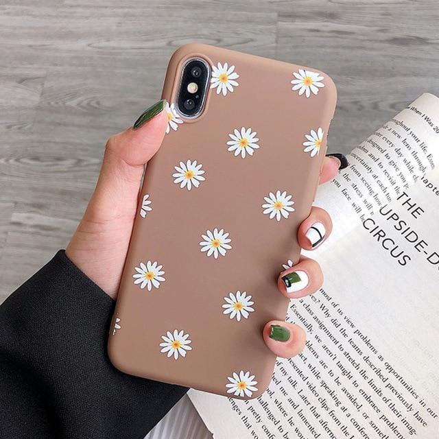 Flexible Silicone Daisies on Colored Background iPhone Case Brown / iPhone 5/5S/SE 2016