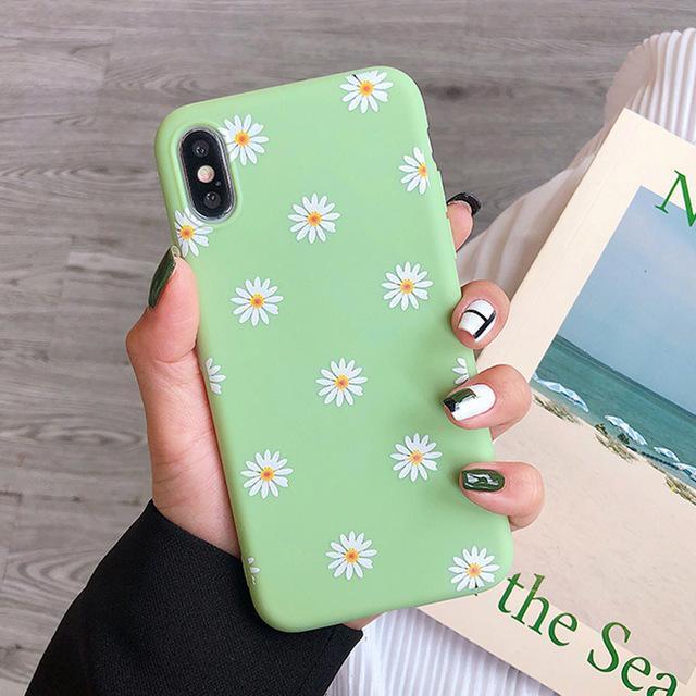 Flexible Silicone Daisies on Colored Background iPhone Case Green / iPhone 5/5S/SE 2016