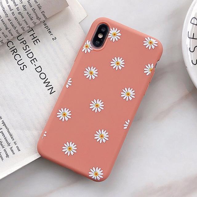 Flexible Silicone Daisies on Colored Background iPhone Case Pink / iPhone 5/5S/SE 2016