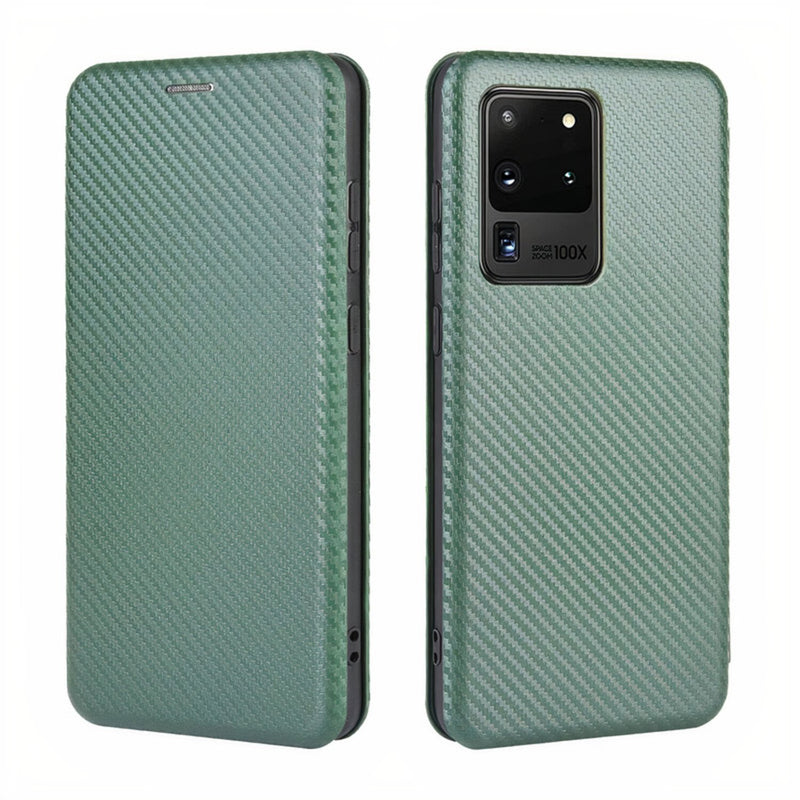 Samsung Galaxy Note Magnetic Carbon Fiber Style Flip Case Green / Galaxy Note10