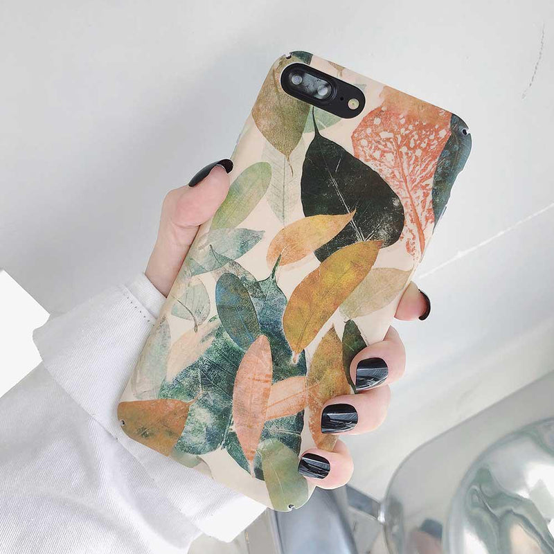 Vintage Watercolor Leaves iPhone Case Autumn (muted orange and green) / iPhone 6/6S