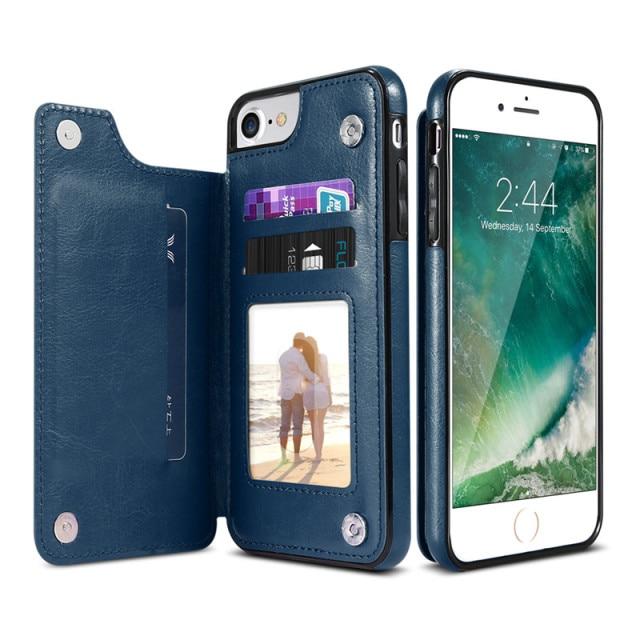 Wallet iPhone Cover with Artificial Leather Flap Blue / iPhone 7 Plus/8 Plus